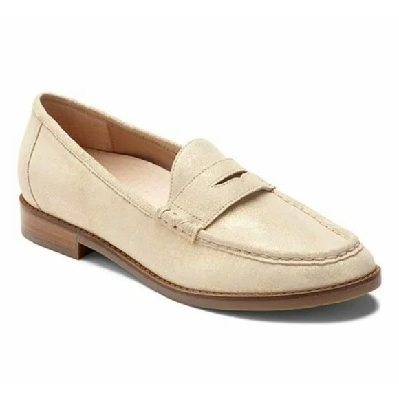 Vionic Shoes - Vionic Waverly Loafers Gold Nubuck Suede Business Casual Metallic Slip On 8.5